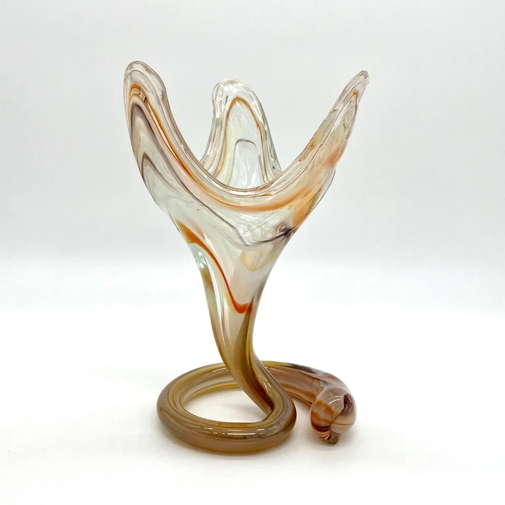 Art Glass Vase Swirl Design Amber Brown Clear Decor Bud‎ Vase